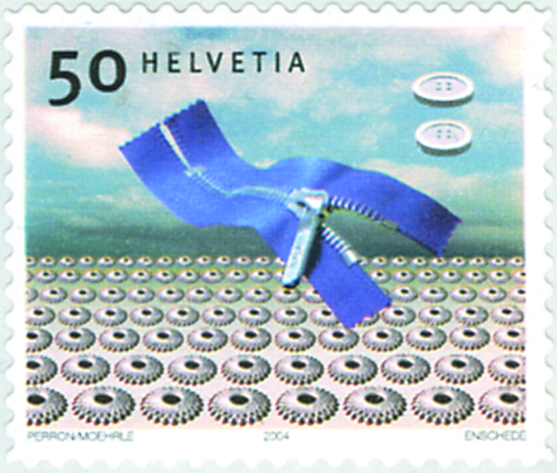 50 Rp. Reissverschluss Riri (selbstklebend), "Rötlicher statt hellblauer Hintergrund"