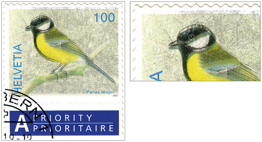 100 Rp. Kohlmeise, "Starke Druckverschiebung des ganzen Markenbildes", sog. Doppelschnäble