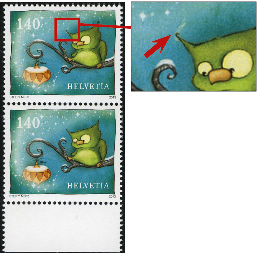 140 Rp. Eule, "Grosser Putzer am linken Ohr"sogenannter Ohrwurm