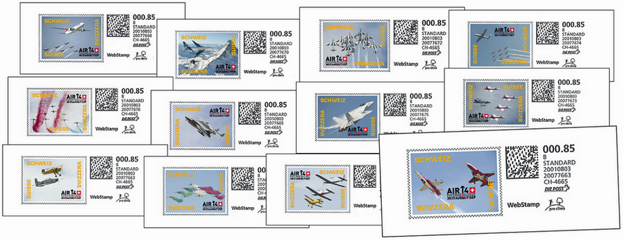 2014, 12 exkl. Schweizer WebStamps zur AIR-Flugshow AIR2014