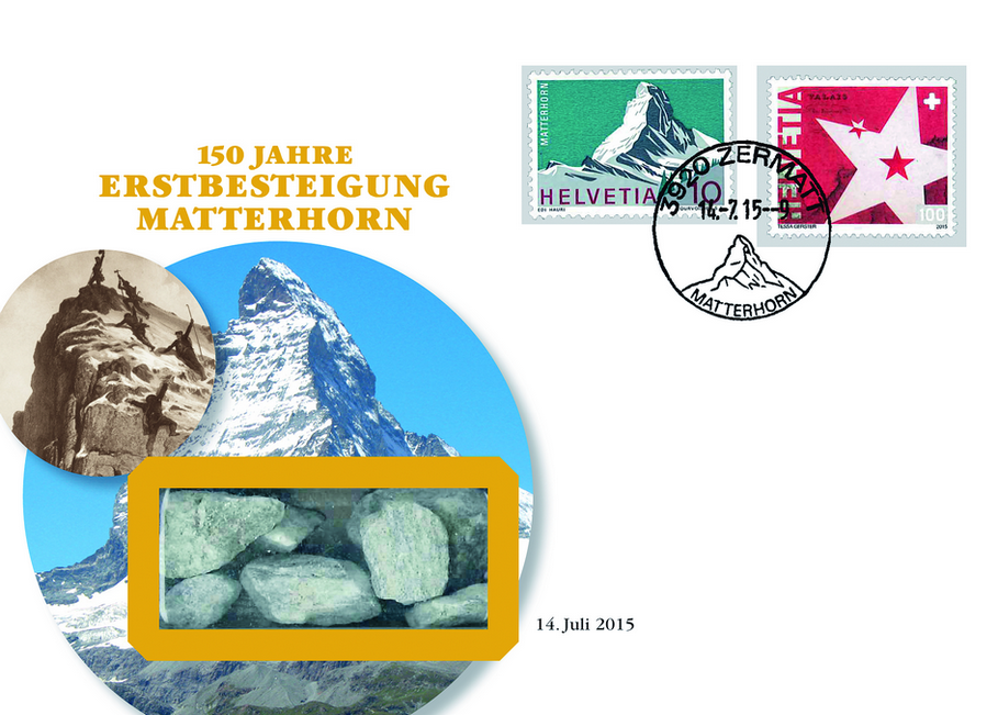 2015, Matterhorn-Souvenir-Beleg mit Stein