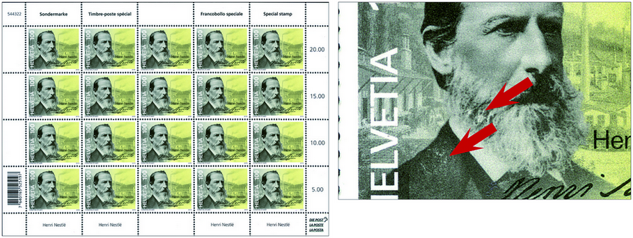 100 Rp. Henri Nestlé, "Grosser Putzer auf dem Veston und zwei farblose Löcher im Bart"