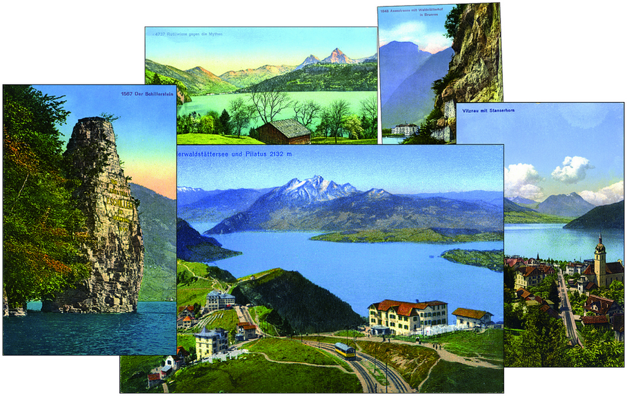 1920-1930, Spezial-Kollektion "Im Herzen der Schweiz" mit 5 nostalgischen Ansichten rund um den Vierwaldstättersee