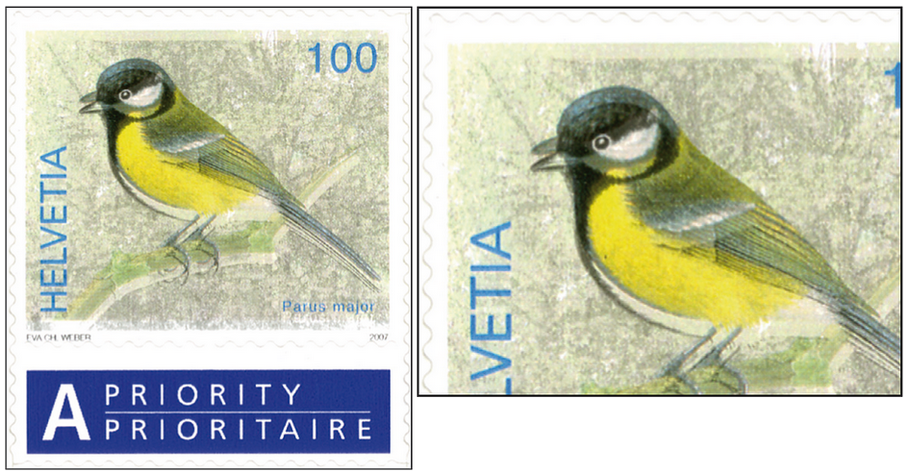 100 Rp. Kohlmeise, "Starke Druckverschiebung des ganzen Markenbildes"