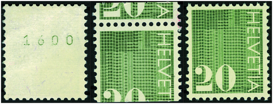 20 Rp. grünoliv, "Im Markenbild getrennt" und "Rückseitige Kontroll-Aufdruck vierstellig"-4