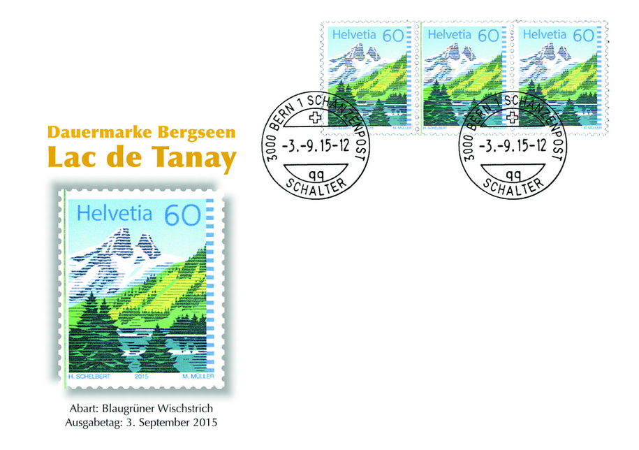 60 Rp. Lac de Tanay, "Senkrechter, grüner Wischstrich"