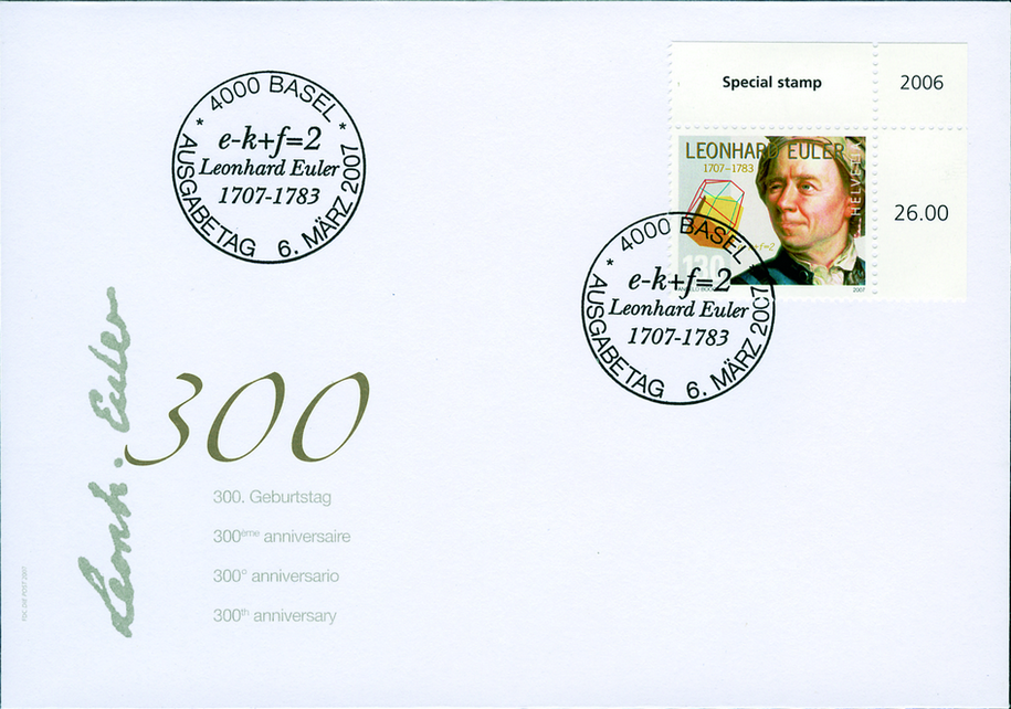 130 Rp. Portrait von Leonhard Euler, Mathematiker, &quot;Druckdatum 2006 statt 2007 im Bogenrand&quot;