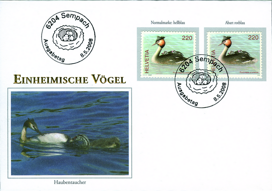 220 Rp. Haubentaucher, "Rotblau statt hellblau"