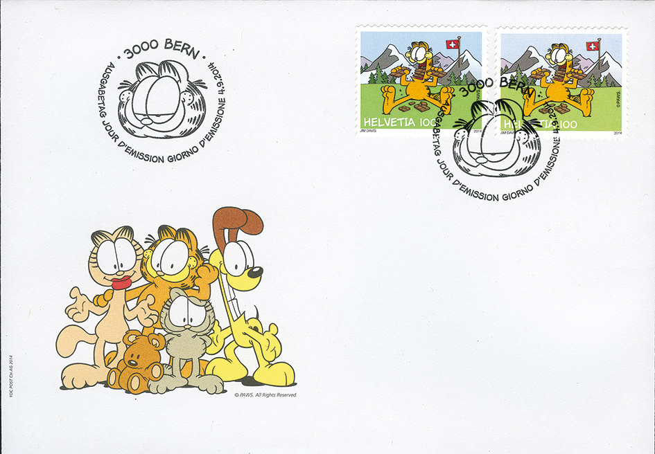 100 Rp. Garfield - Fondue , "Verschobener Rotdruck bei der Fahne, verschiedene Hintergrundfarben und unterschiedliche Zähnungen"