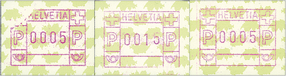 1993, ATM-Typ 9, "Teildruck - Kreuz fehlend und gebrochene 5"
