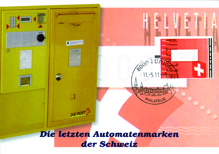 2011, Ansichtskarte &quot;Die letzten Automatenmarken der Schweiz&quot;