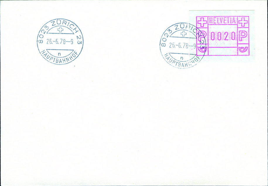 1978, ATM-Typ 2, "Lila, Fasermelierung, Helvetia klein, Ziffertype schmal"