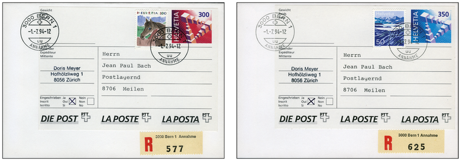 1994, Adress-Klebeetiketten-Typ 1+2, &quot;Grösste Briefmarke der Schweiz&quot;