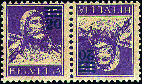 20 auf 15 Rp. violett, sämisch