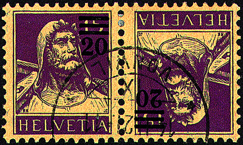 20 auf 15 Rp. violett, sämisch