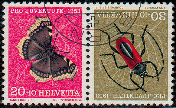 20+30 Rp. Trauermantel, 30+20 Rp. Purpur-Bockkäfer