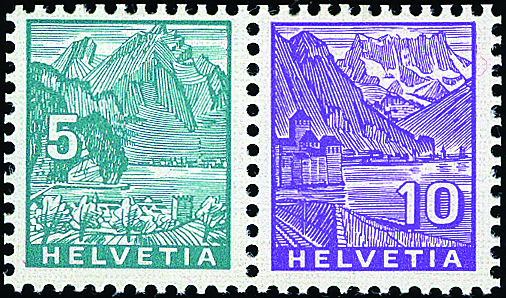 5+10 Rp. blaugrün und hellviolett