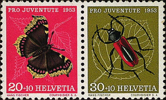 20+30 Rp. +Zuschlag, Trauermantel, Purpur-Bockkäfer