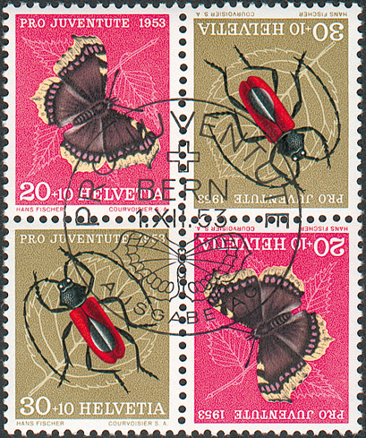 30+20 Rp. +Zuschlag, Purpur-Bockkäfer, Trauermantel