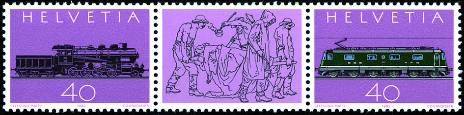 40+40 Rp. Dampflokomotive, Elektrolokomotive, Mittelstück: Bronzerelief von V. Verla in Airolo