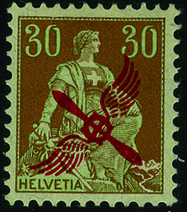 30 Rp. Helvetia mit Schwert, hellbraun-grün