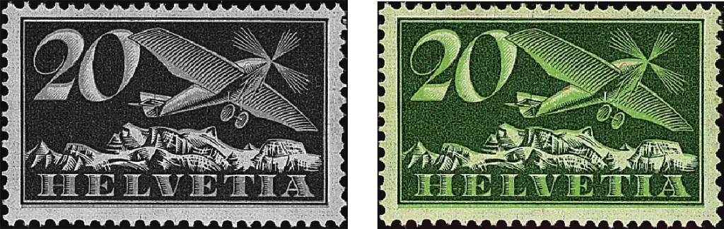 20 Rp. Flugzeug, grün-grünblau,