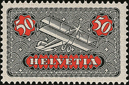 50 Rp. Flugzeug, grünlichgrau-rot