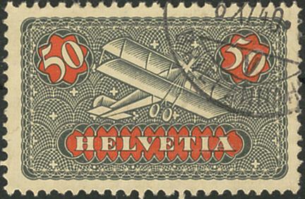 50 Rp. Flugzeug, grünlichgrau-rot