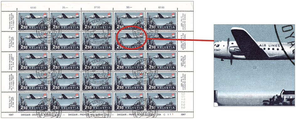 250 Rp. Douglas-DC4, "Grosser blauer Fleck unter dem Flügel"