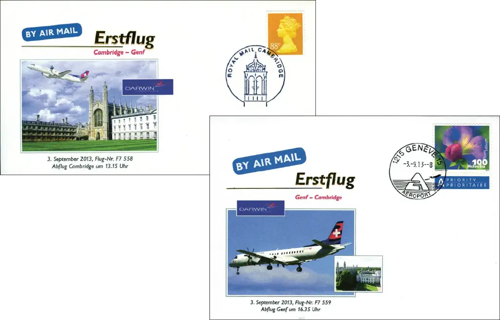 2013, Erstflüge Darwin Airlines von Genf nach Cambridge und zurück