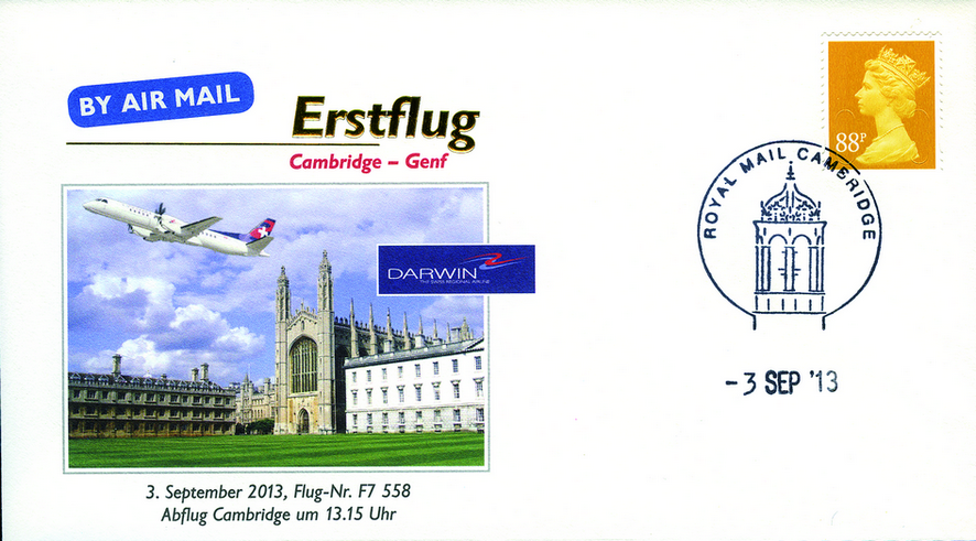 2013, Erstflug Darwin Airlines Cambrige-Genf