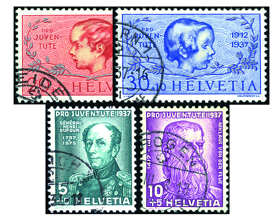 1937, Bildnisse General Dufour und Nikolaus' von Flüe, Knaben- und Mädchenkopf