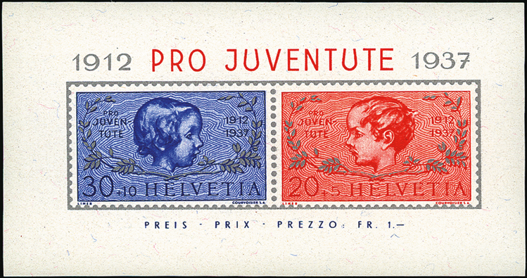 1937, Jubiläumsblock 25 Jahre Pro-Juventute-Marken
