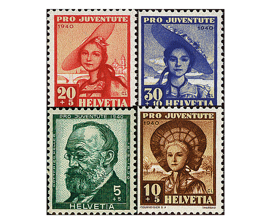 1940. Bildnis Gottfried Kellers und Schweizer Frauentrachten