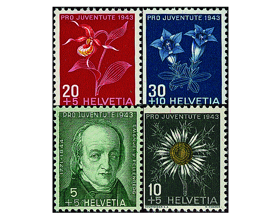 1943, Bildnis Emanuel von Fellenbergs und Alpenblumenbilder