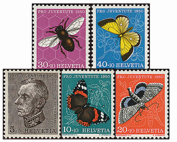 1950, Bildnis Theophil Sprechers von Bernegg und Insektenbilder