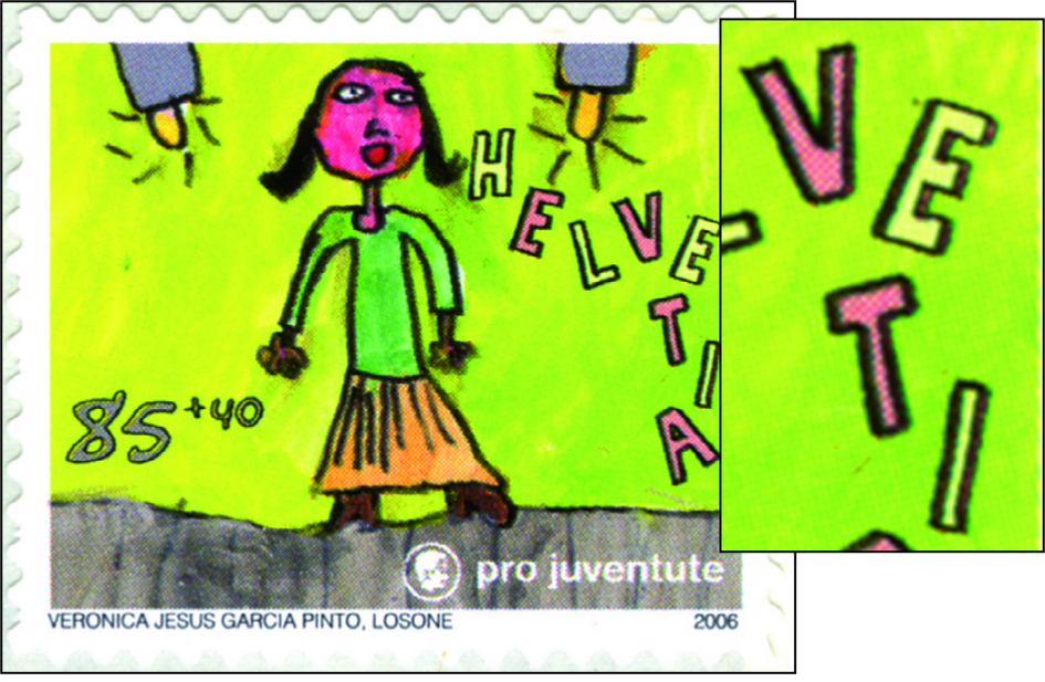 85+40 Rp. Sängerin, "Buchstaben von Helvetia doppelt und schattiert"