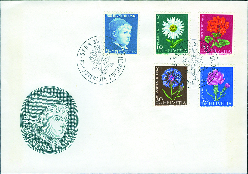 1963, Knabenbildnis, Wiesen- und Gartenblumen