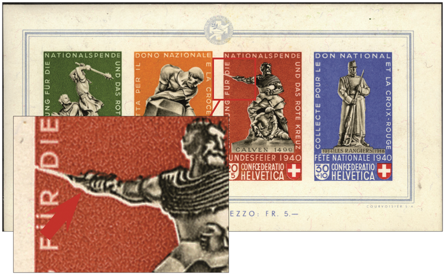 1940, Bundesfeierblock I, &quot;Rotdruck stark verschoben&quot;