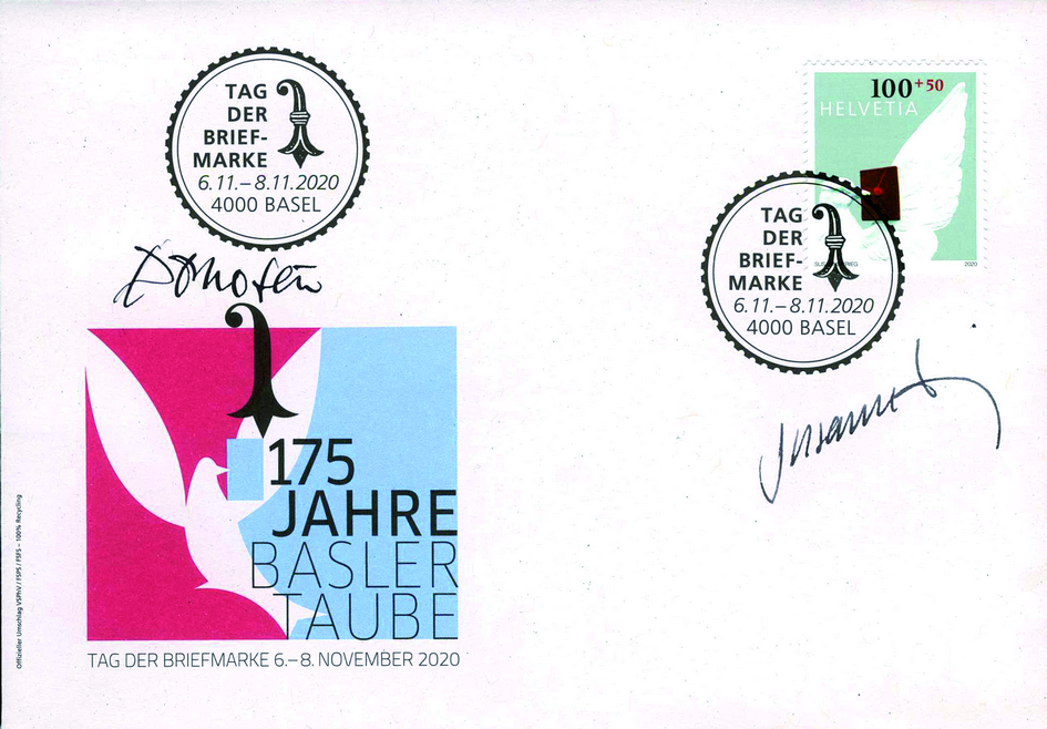 Tag der Briefmarke 2020 Basel mit Originalunterschrift vom Designer des Logos