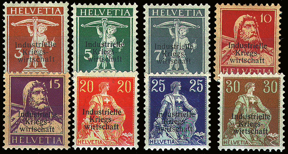 1918, Freimarken mit dreizeiligem Aufdruck "Industrielle Kriegswirtschaft"