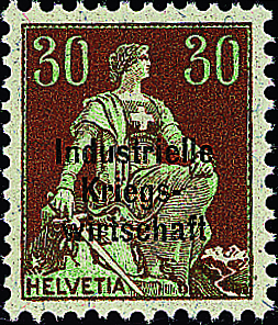 30 Rp. Helvetia mit Schwert, hellbraun-grün