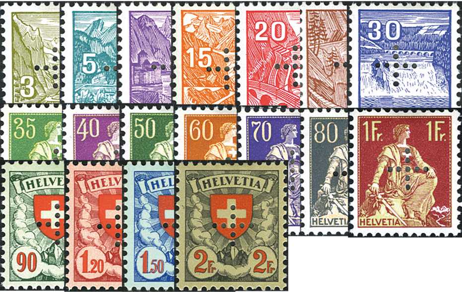 1935-1937, Freimarken mit eingelochtem Kreuz