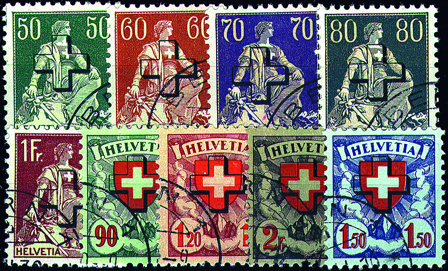 1938, Helvetia mit Schwert-Wappenmuster