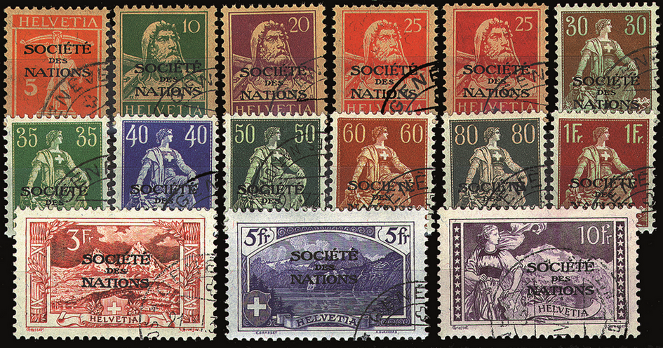 1922, Freimarken mit dreizeiligem Aufdruck "SOCIÉTÉ des NATIONS"