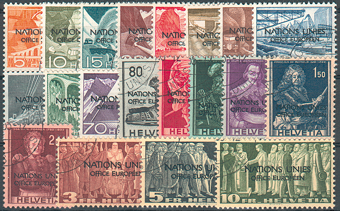 1950, Freimarken mit Aufdruck "NATIONS UNIES OFFICE EUROPÉEN"