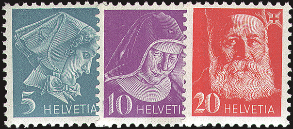 1935-1943, Krankenpflegerinnen und Bildnis Henri Dunants, Kreidepapier, geriffeltes Papier