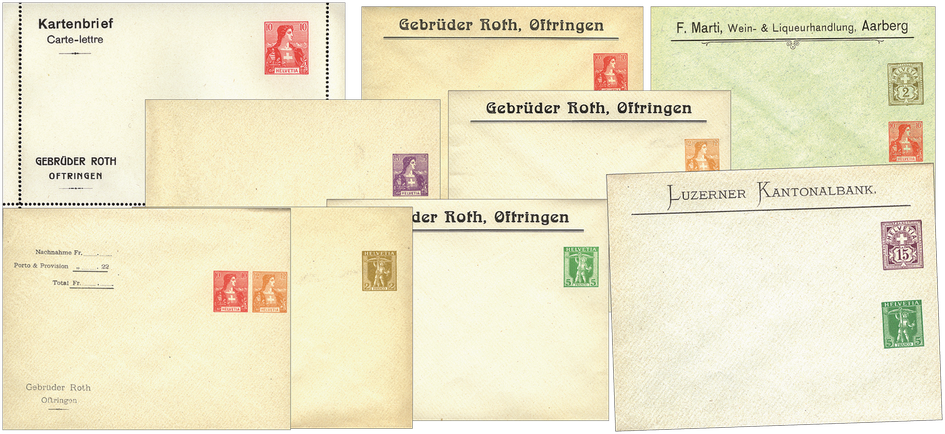 1907, private Umschläge mit 9 Portostufen