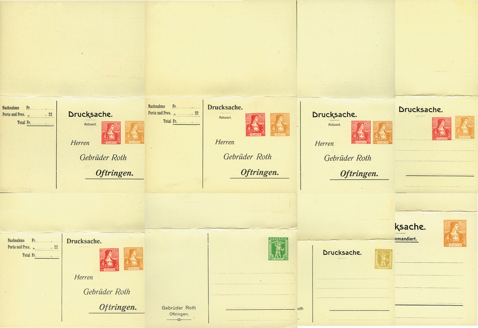 1907, private Nachnahme-Drucksachen mit 10 +12 Rp. Helvetia Brustbild