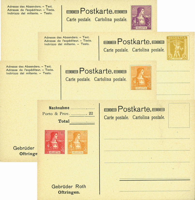 1907, Privat-Postkarten, 4 Portostufen